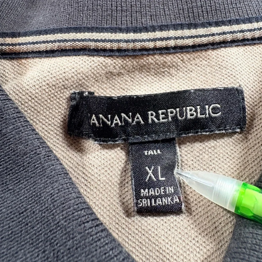 Banana Republic Polo Shirt Mens XL Tall Black Tan Striped Cotton Stretch Pique